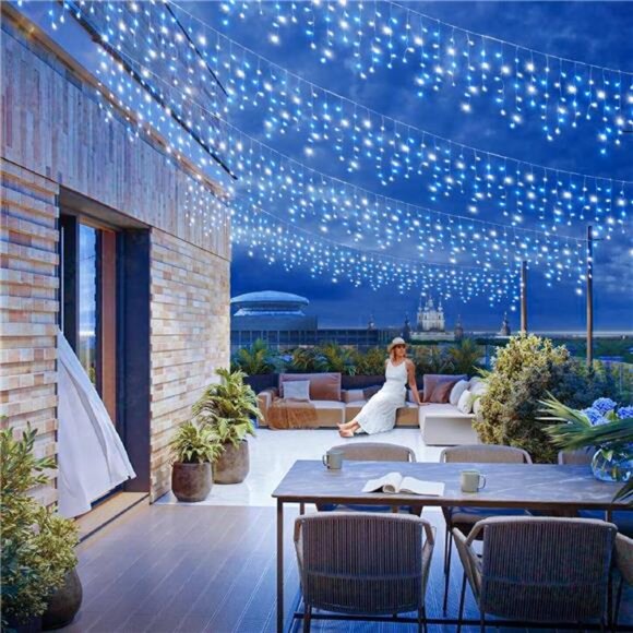 33ft Icicle Christmas Lights Blue White LED Outdoor Indoor Twinkle Curtain Light - Picture 7 of 8